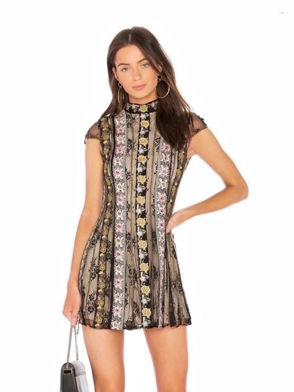 Alice + Olivia Floral Embroidered Lace Mini Dress Size 8 Boho Romantic
